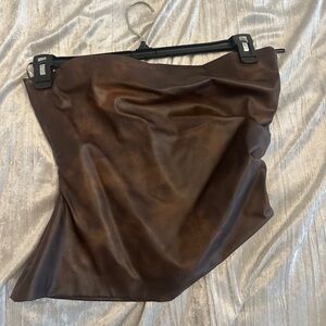 Zara Brown Asymmetrical Ruched Pencil Top